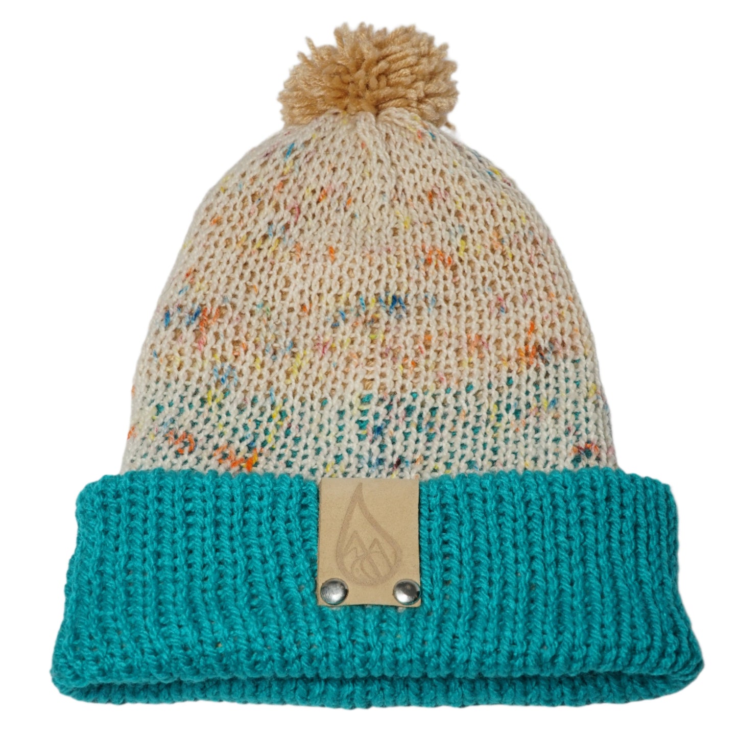 Peach and Teal Confetti Net Hat with Puff