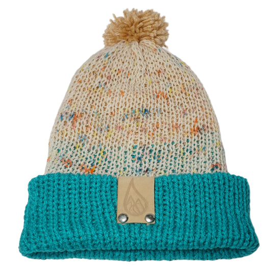 Peach and Teal Confetti Net Hat with Puff