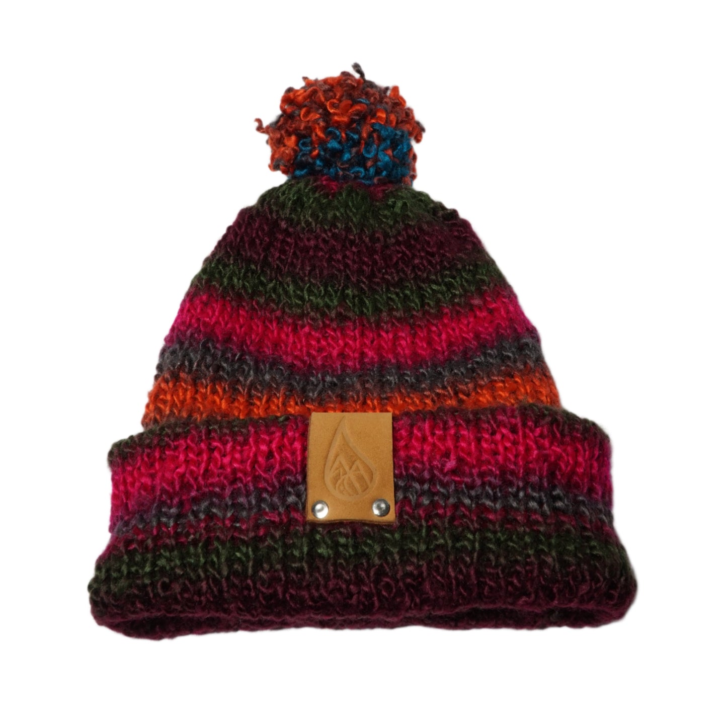 Emerald Aurora Winter Hat with Puff