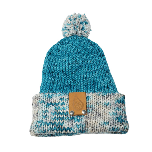Dark Aqua Snow Storm Hat with Puff