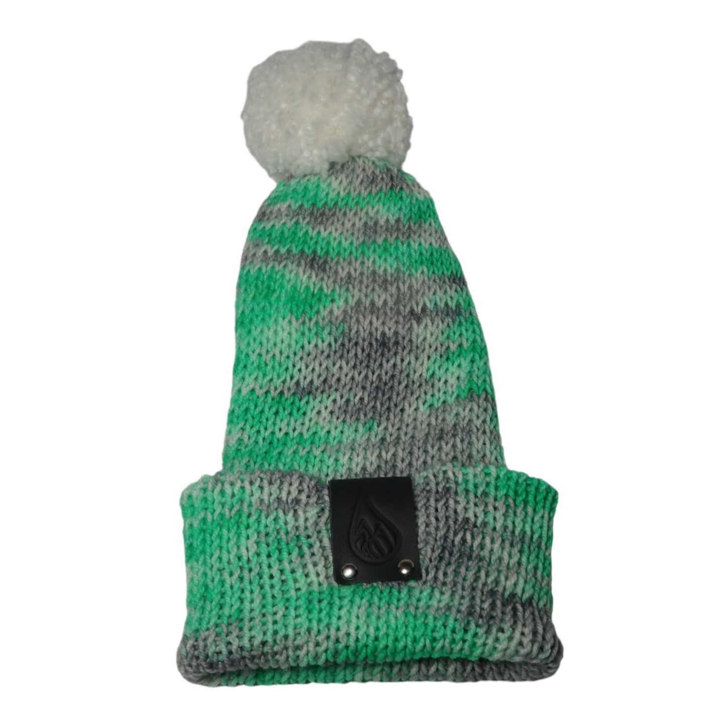 Spearmint and Snow Slim-Knit Hat with Puff