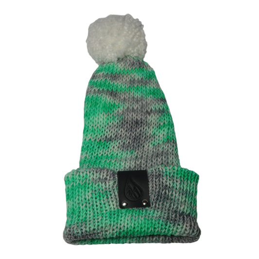 Spearmint and Snow Slim-Knit Hat with Puff